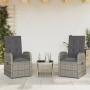 Set comedor de jardín 3 piezas con cojines ratán sintético gris en Conjuntos de jardín | Comprar online en Foru.es