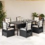 Set de comedor de jardín 7 pzas y cojines ratán sintético negro de , Conjuntos de jardín - Ref: Foro24-3262969, Precio: 810,1...