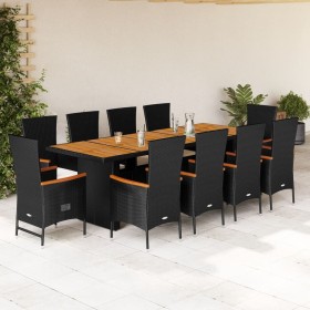 Set de comedor jardín 11 pzas con cojines ratán sintético negro de , Conjuntos de jardín - Ref: Foro24-3277528, Precio: 1,00 ...