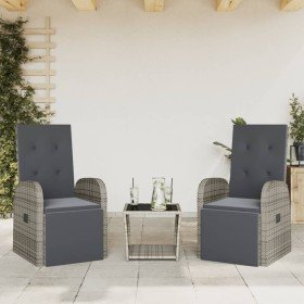 Set comedor de jardín 3 piezas con cojines ratán sintético gris en Conjuntos de jardín | Comprar online en Foru.es