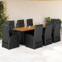Set de comedor de jardín 9 pzas y cojines ratán sintético negro en Conjuntos de jardín | Comprar online en Foru.es