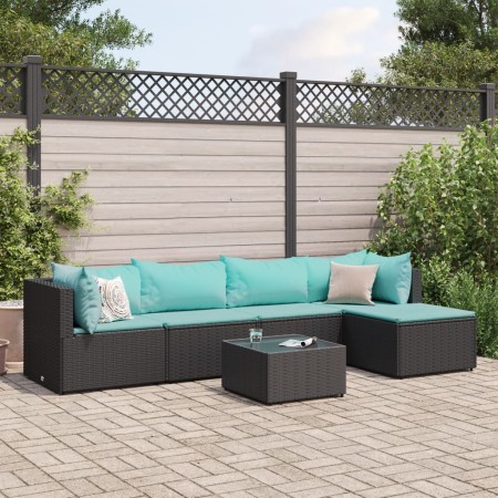Set muebles de jardín 6 piezas y cojines ratán sintético negro de , Conjuntos de jardín - Ref: Foro24-3308068, Precio: 369,59...