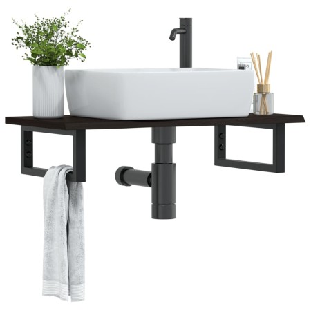Estante de lavabo de pared de acero y madera maciza de roble de , Tocadores de baño - Ref: Foro24-3302585, Precio: 70,23 €, D...
