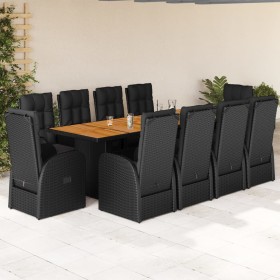 Set de comedor jardín 11 pzas con cojines ratán sintético negro en Conjuntos de jardín | Comprar online en Foru.es