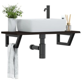 Estante de lavabo de pared de acero y madera maciza de roble de , Tocadores de baño - Ref: Foro24-3302587, Precio: 71,08 €, D...