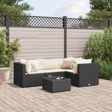 Set de muebles de jardín 5 pzas y cojines ratán sintético negro de , Conjuntos de jardín - Ref: Foro24-3308080, Precio: 388,4...