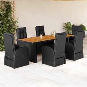 Set de comedor de jardín 7 pzas y cojines ratán sintético negro en Conjuntos de jardín | Comprar online en Foru.es