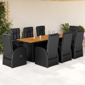 Set de comedor de jardín 9 pzas y cojines ratán sintético negro en Conjuntos de jardín | Comprar online en Foru.es