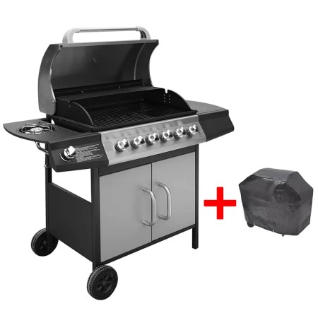 Barbacoa grill de gas 6+1 quemadores negra y plateada de , Barbacoas - Ref: Foro24-273793, Precio: 438,04 €, Descuento: %