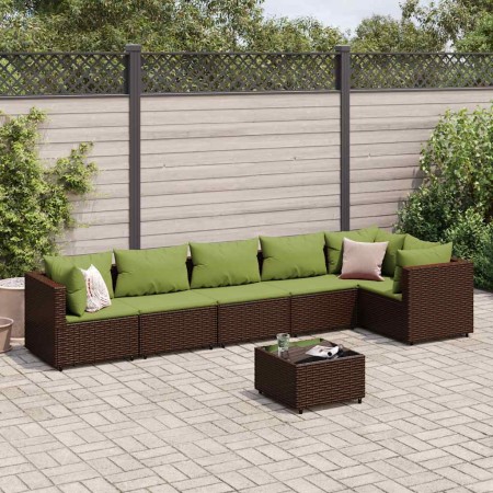 Set muebles de jardín 7 piezas y cojines ratán sintético marrón de , Conjuntos de jardín - Ref: Foro24-3308118, Precio: 532,6...