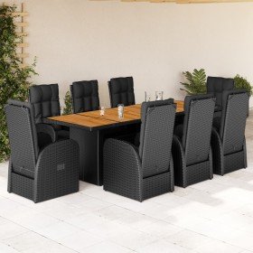 Set de comedor de jardín 9 pzas y cojines ratán sintético negro en Conjuntos de jardín | Comprar online en Foru.es
