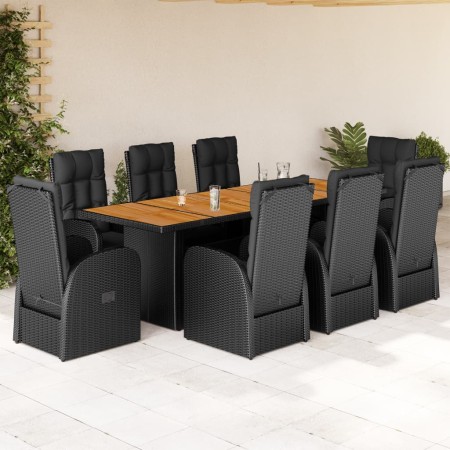 Set de comedor de jardín 9 pzas y cojines ratán sintético negro en Conjuntos de jardín | Comprar online en Foru.es