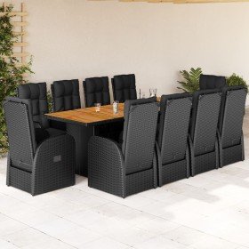 Set de comedor jardín 11 pzas con cojines ratán sintético negro en Conjuntos de jardín | Comprar online en Foru.es