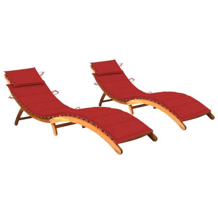 Tumbonas 2 unidades con cojines madera maciza de acacia de , Tumbonas - Ref: Foro24-3077367, Precio: 371,53 €, Descuento: %