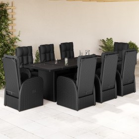 Set de comedor de jardín 9 pzas y cojines ratán sintético negro en Conjuntos de jardín | Comprar online en Foru.es