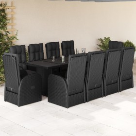 Set de comedor jardín 11 pzas con cojines ratán sintético negro en Conjuntos de jardín | Comprar online en Foru.es