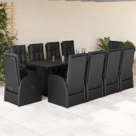 Set de comedor jardín 11 pzas con cojines ratán sintético negro en Conjuntos de jardín | Comprar online en Foru.es