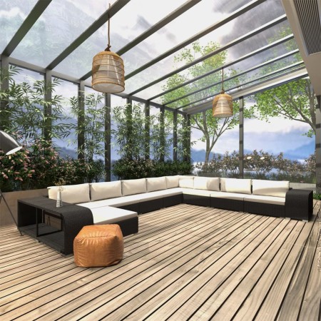 Set muebles de jardín 11 piezas con cojines ratán sintético negro de , Conjuntos de jardín - Ref: Foro24-46827, Precio: 1,00 ...