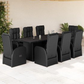 Set de comedor de jardín 9 pzas y cojines ratán sintético negro en Conjuntos de jardín | Comprar online en Foru.es