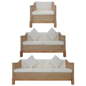 Juego de sofás con cojines 3 piezas de ratán natural de , Sofás - Ref: Foro24-278616, Precio: 1,00 €, Descuento: -5%%