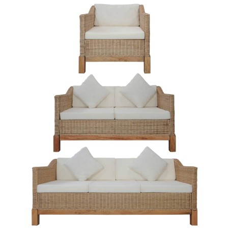 Juego de sofás con cojines 3 piezas de ratán natural de , Sofás - Ref: Foro24-278616, Precio: 1,00 €, Descuento: -5%%
