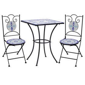 Mesa y sillas de bistró 3 piezas mosaico cerámica azul y blanco de , Conjuntos de jardín - Ref: Foro24-279413, Precio: 240,09...