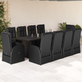 Set de comedor jardín 11 pzas con cojines ratán sintético negro en Conjuntos de jardín | Comprar online en Foru.es