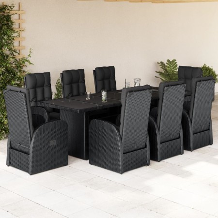 Set de comedor de jardín 9 pzas y cojines ratán sintético negro en Conjuntos de jardín | Comprar online en Foru.es