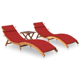 Tumbonas 2 unidades con mesa y cojines madera maciza de acacia de , Tumbonas - Ref: Foro24-3077382, Precio: 390,20 €, Descuen...