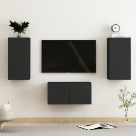 Set de muebles de salón TV 3 pzas madera de ingeniería negro de , Muebles TV - Ref: Foro24-3078762, Precio: 87,59 €, Descuent...