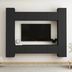 Set de muebles de salón TV 8 piezas madera ingeniería negro de , Muebles TV - Ref: Foro24-3078755, Precio: 391,75 €, Descuent...