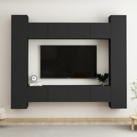 Set de muebles de salón TV 8 piezas madera ingeniería negro de , Muebles TV - Ref: Foro24-3078755, Precio: 391,75 €, Descuent...