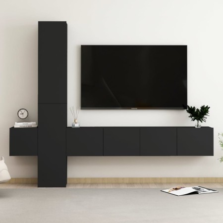 Set de muebles de salón TV 5 piezas madera de ingeniería negro de , Muebles TV - Ref: Foro24-3078760, Precio: 196,49 €, Descu...