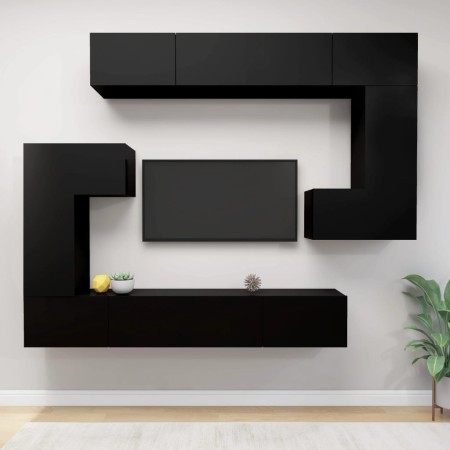 Set de muebles para TV 8 piezas madera contrachapada negro de , Muebles TV - Ref: Foro24-3078830, Precio: 447,02 €, Descuento...