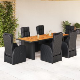 Set de comedor de jardín 7 pzas y cojines ratán sintético negro en Conjuntos de jardín | Comprar online en Foru.es
