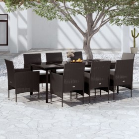Juego de comedor de jardín 9 piezas con cojines negro de , Conjuntos de jardín - Ref: Foro24-3099286, Precio: 687,26 €, Descu...