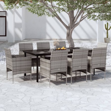 Juego de comedor para jardín 9 piezas con cojines gris y negro de , Conjuntos de jardín - Ref: Foro24-3099292, Precio: 686,72...