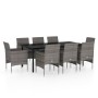 Juego de comedor para jardín 9 piezas con cojines gris y negro de , Conjuntos de jardín - Ref: Foro24-3099292, Precio: 686,72...