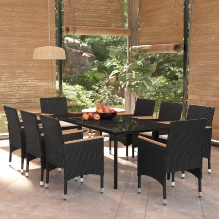 Juego de comedor de jardín 9 piezas con cojines negro de , Conjuntos de jardín - Ref: Foro24-3099334, Precio: 698,80 €, Descu...