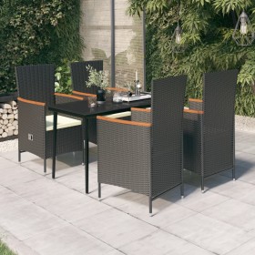 Juego de comedor de jardín 5 piezas con cojines negro de , Conjuntos de jardín - Ref: Foro24-3099445, Precio: 649,61 €, Descu...