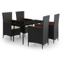 Juego de comedor de jardín 5 piezas con cojines negro de , Conjuntos de jardín - Ref: Foro24-3099445, Precio: 649,61 €, Descu...