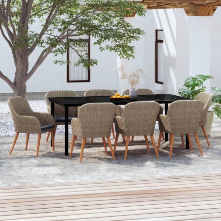 Juego de comedor de jardín 9 piezas y cojines marrón de , Conjuntos de jardín - Ref: Foro24-3099516, Precio: 1,00 €, Descuent...