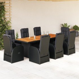 Set de comedor de jardín 9 pzas y cojines ratán sintético negro en Conjuntos de jardín | Comprar online en Foru.es
