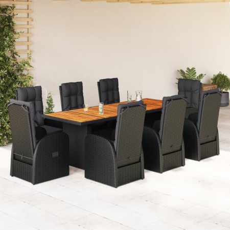 Set de comedor de jardín 9 pzas y cojines ratán sintético negro en Conjuntos de jardín | Comprar online en Foru.es