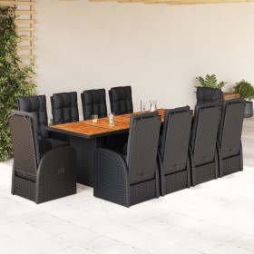 Set de comedor jardín 11 pzas con cojines ratán sintético negro en Conjuntos de jardín | Comprar online en Foru.es