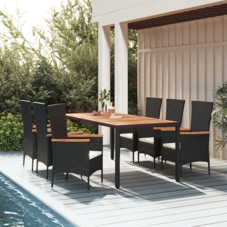 Set de comedor de jardín 7 pzas y cojines ratán sintético negro de , Conjuntos de jardín - Ref: Foro24-3157532, Precio: 596,5...