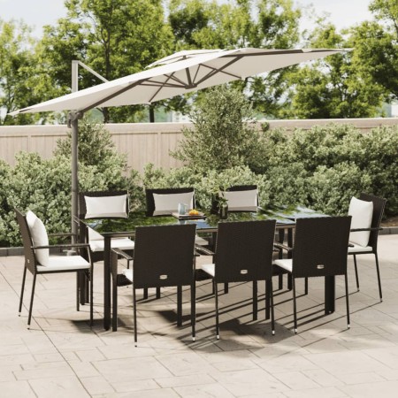 Set de comedor de jardín 9 pzas y cojines ratán sintético negro de , Conjuntos de jardín - Ref: Foro24-3185112, Precio: 789,1...