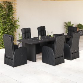 Set de comedor de jardín 7 pzas y cojines ratán sintético negro en Conjuntos de jardín | Comprar online en Foru.es