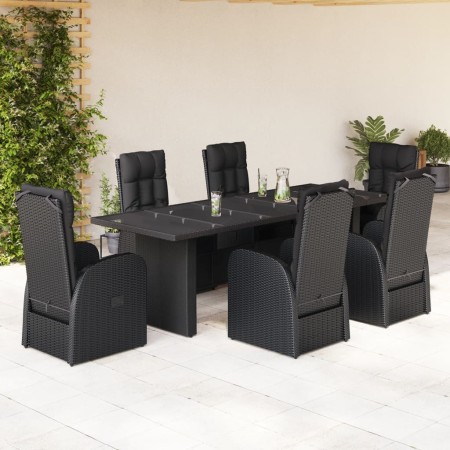 Set de comedor de jardín 7 pzas y cojines ratán sintético negro en Conjuntos de jardín | Comprar online en Foru.es