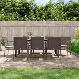 Juego comedor jardín 9 piezas y cojines ratán sintético y acero de , Conjuntos de jardín - Ref: Foro24-3186966, Precio: 580,1...